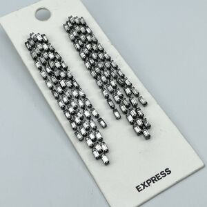 Express Gun Metal Tone Baguette Rhinestone Chandelier Dangle Earrings Statement